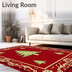 Festive Crimson Pine Forest Border Rug