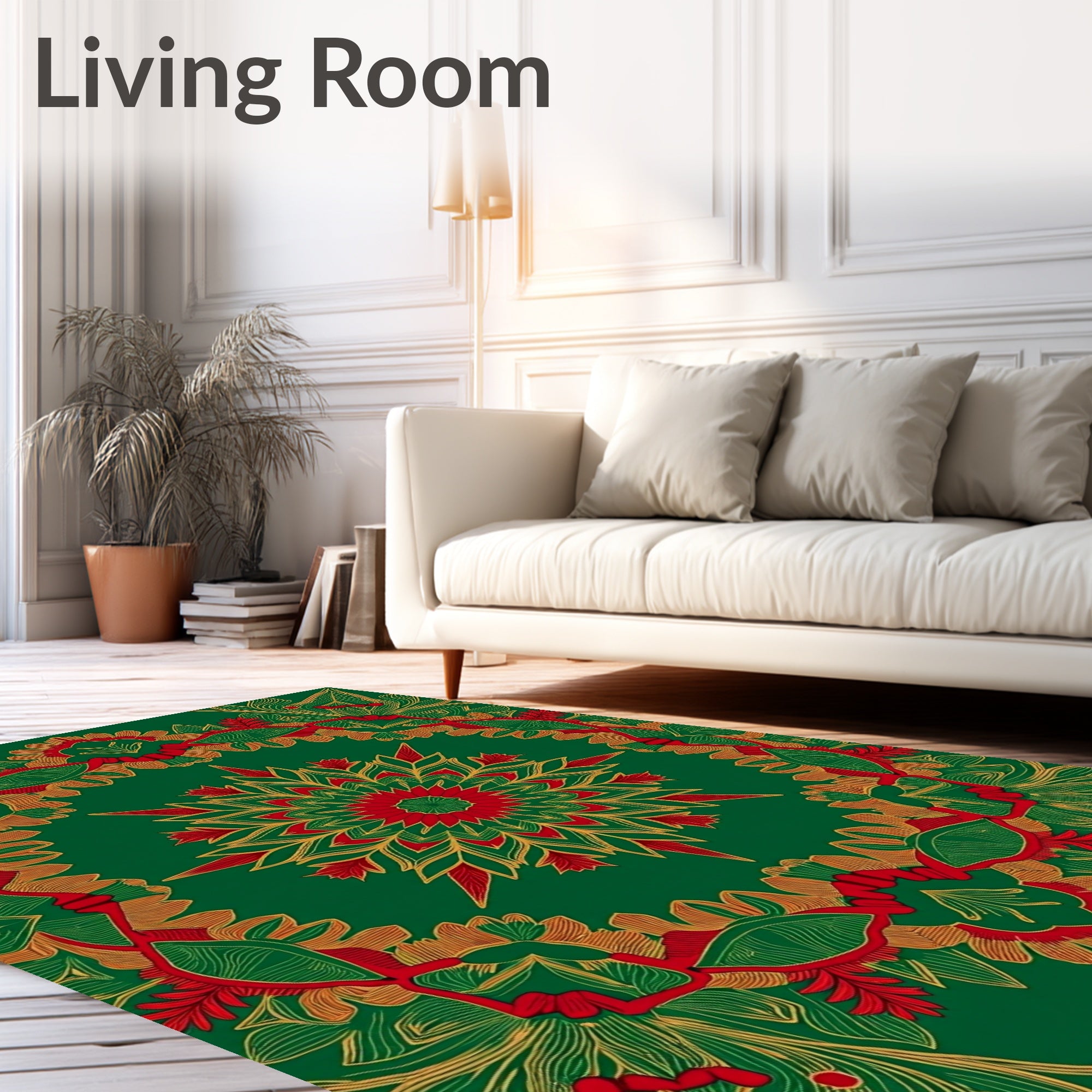 Red Gold Green Mandala Bloom Rug