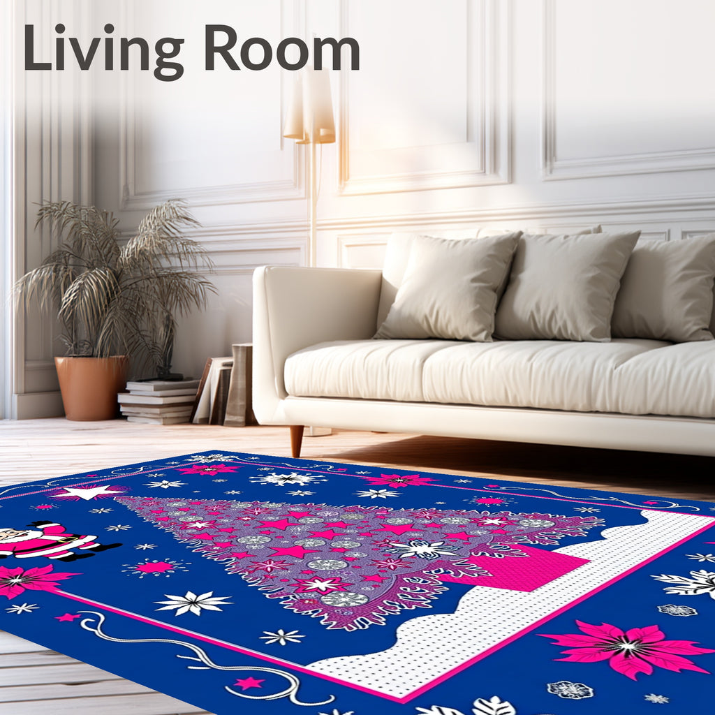 Fun Santa Pink Christmas Tree Rug