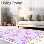 Whimsical Pink Unicorn Cloud Stars Rug