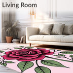 Deep Pink Roses with Green Leaves Rug
