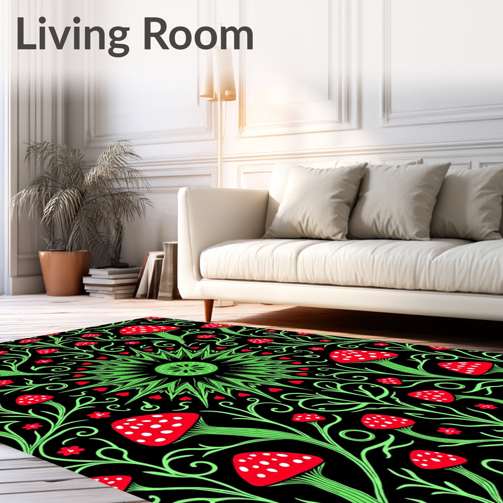 Red Mushroom Floral Vine Mandala Rug