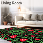 Red Mushroom Floral Vine Mandala Rug