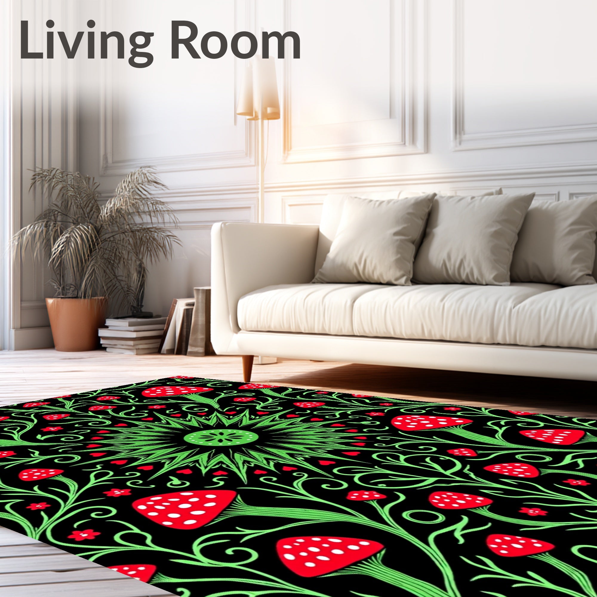 Red Mushroom Floral Vine Mandala Rug
