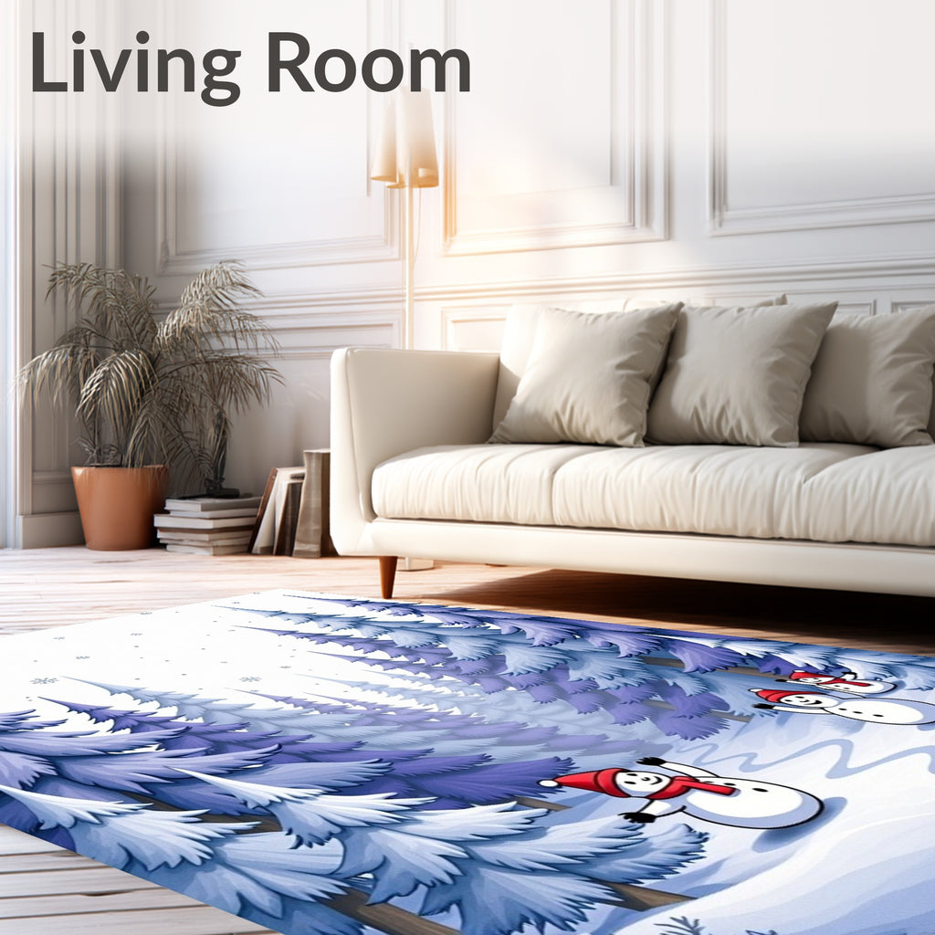 Winter Forest Snowman Snowfall Scene Rug