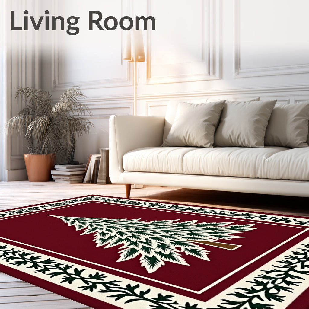 Crimson Pine Tree Border Rug