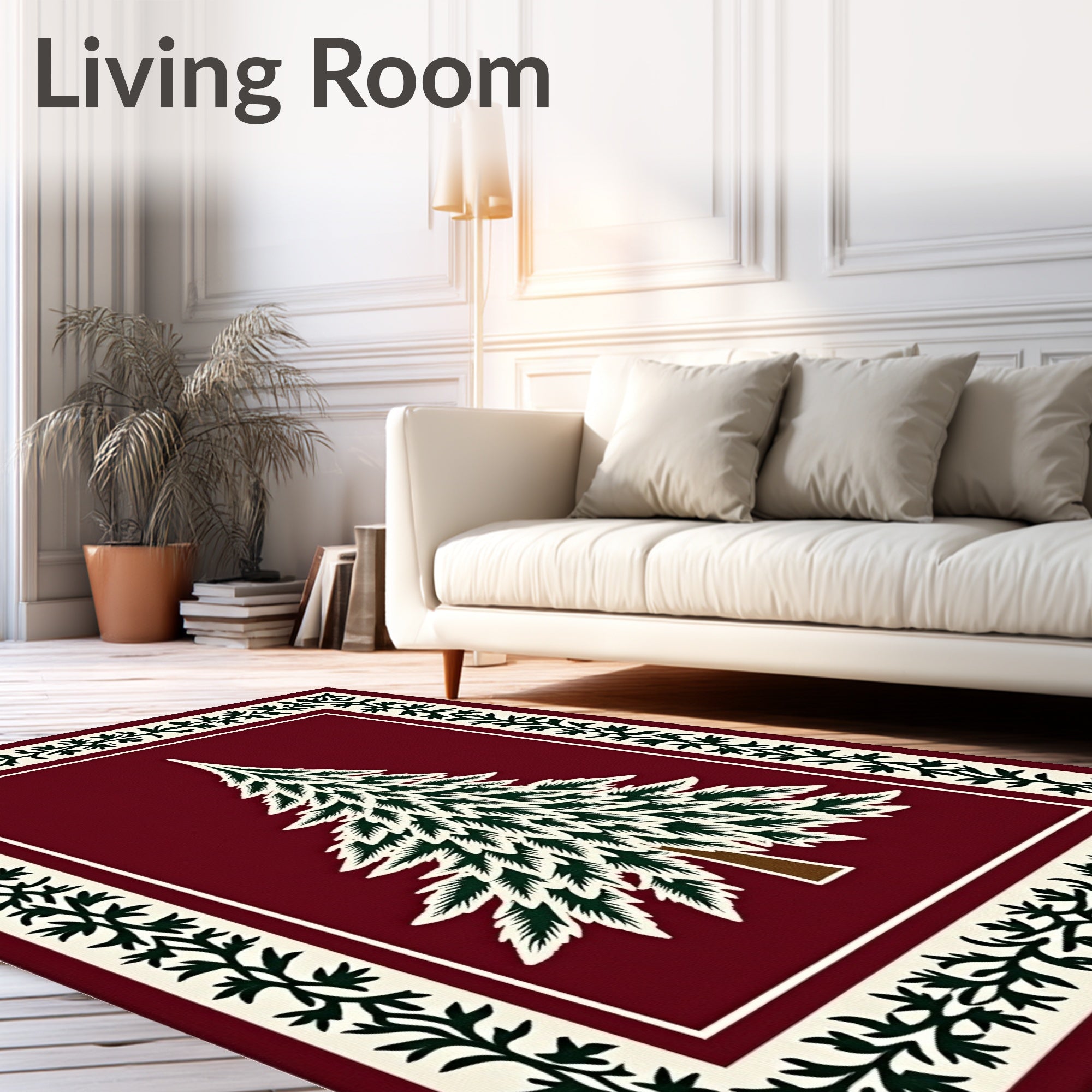 Crimson Pine Tree Border Rug