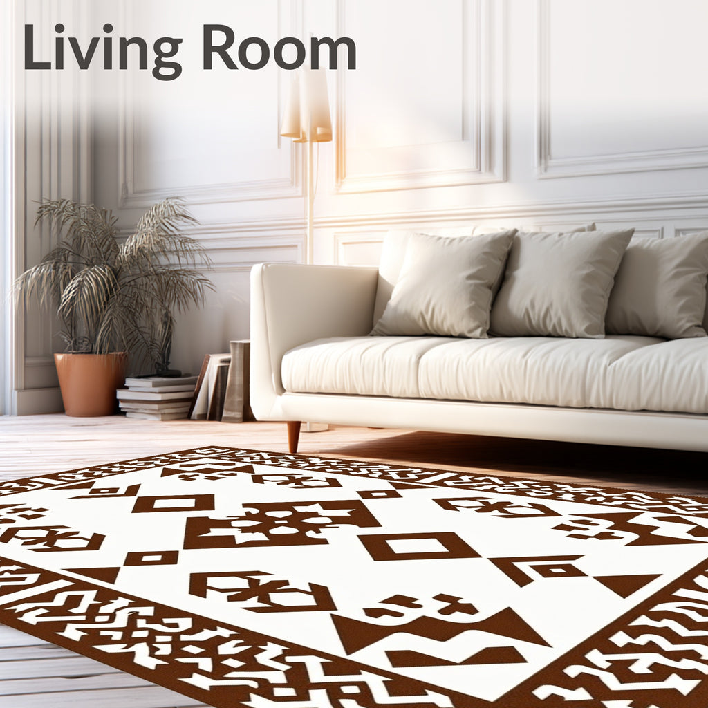 Brown Geometric Border Diamond Medallion Rug