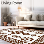 Brown Geometric Border Diamond Medallion Rug