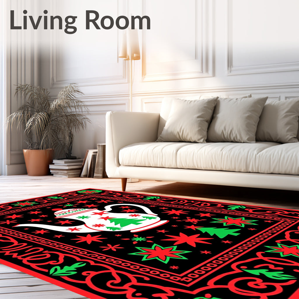 Retro Teapot Star Christmas Accent Rug