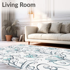 Aqua Floral Scrollwork Swirls Rug