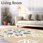 Tan White Gray Geometric Medallion Rug