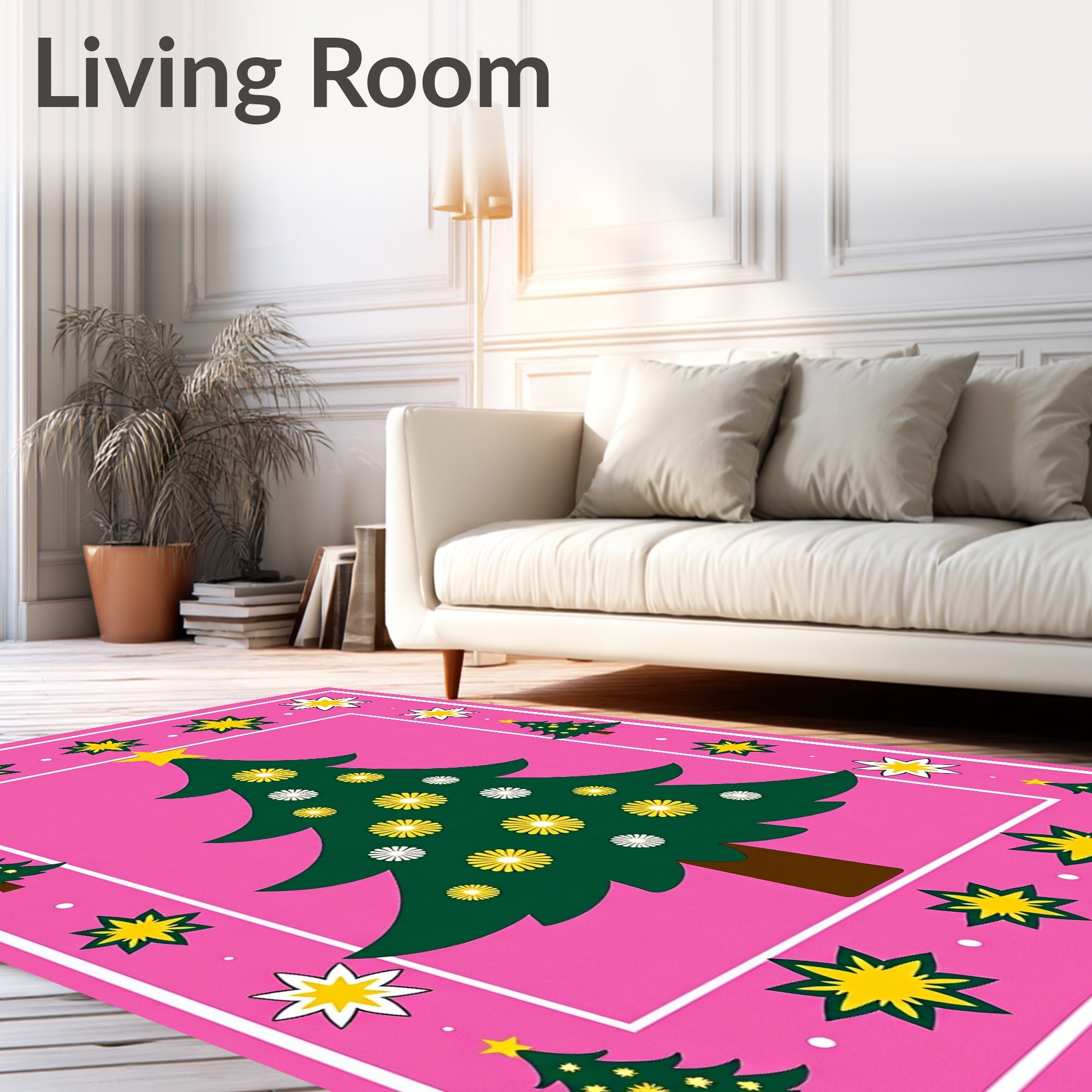 Pink Festive Christmas Tree Stars Rug