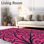 Crimson Black Swirl Vine Rug