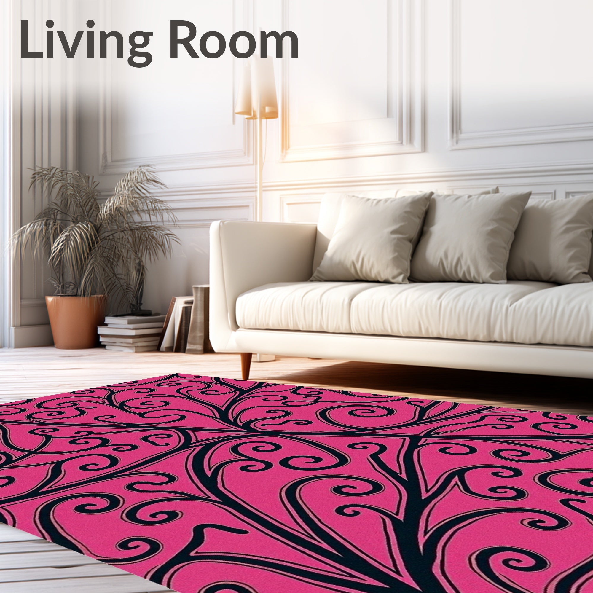 Crimson Black Swirl Vine Rug