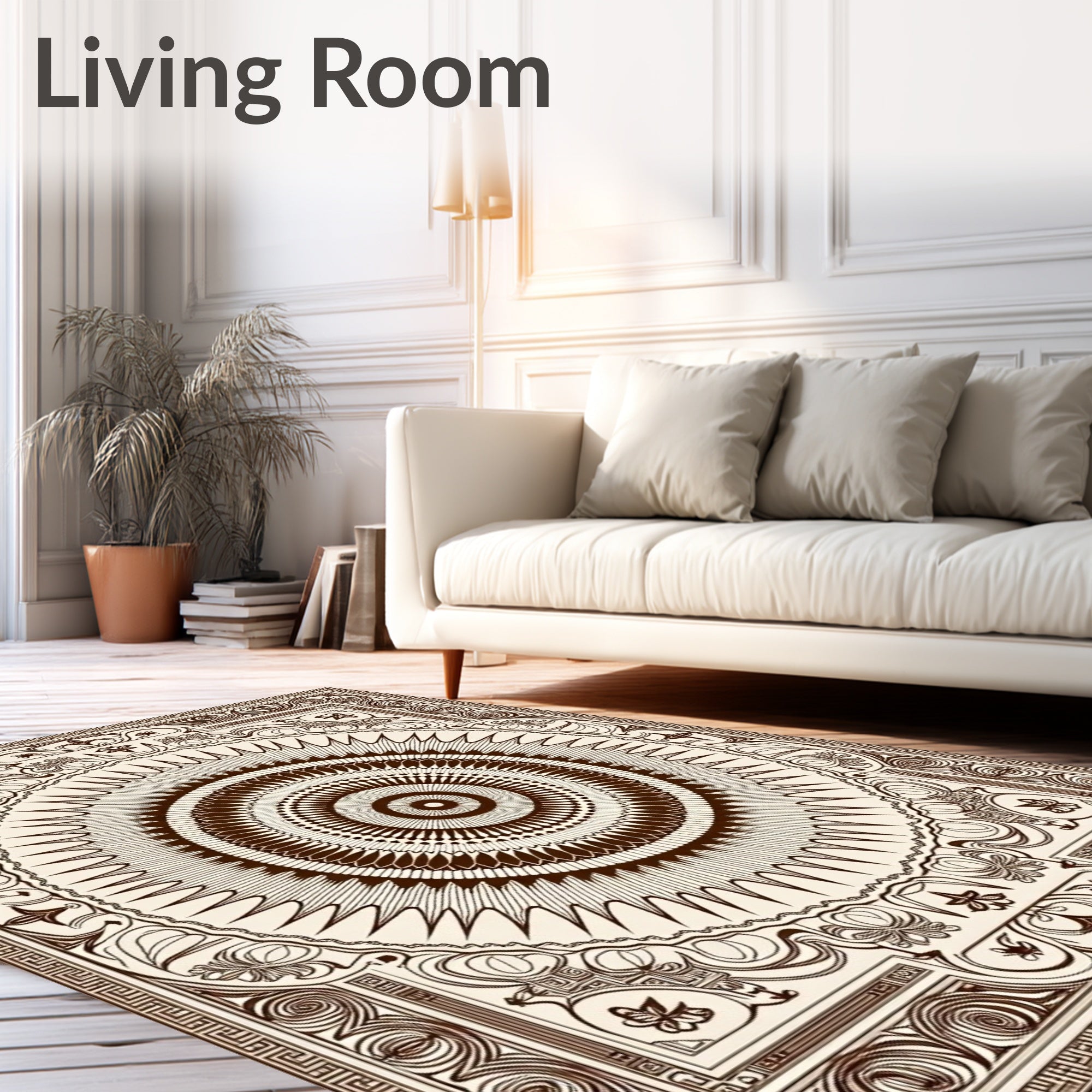 Brown Radial Abstract Geometric Medallion Rug