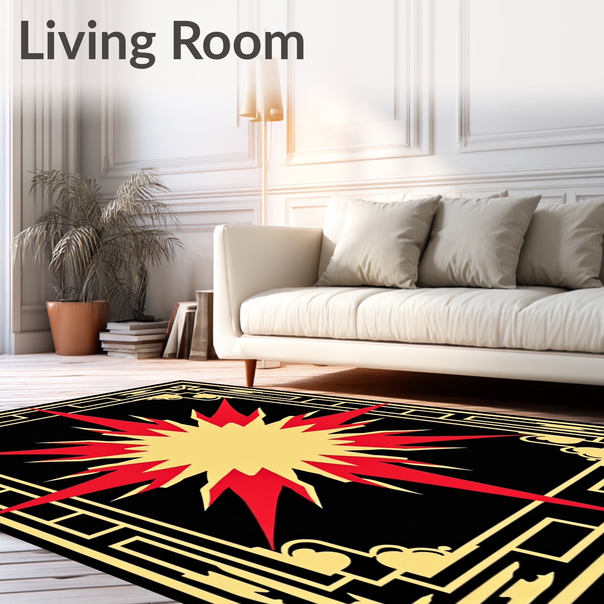 Bold Red Starburst Frame Rug