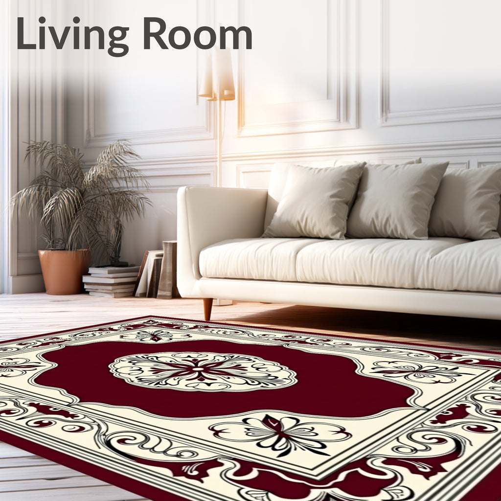 Crimson Floral Medallion Art Rug