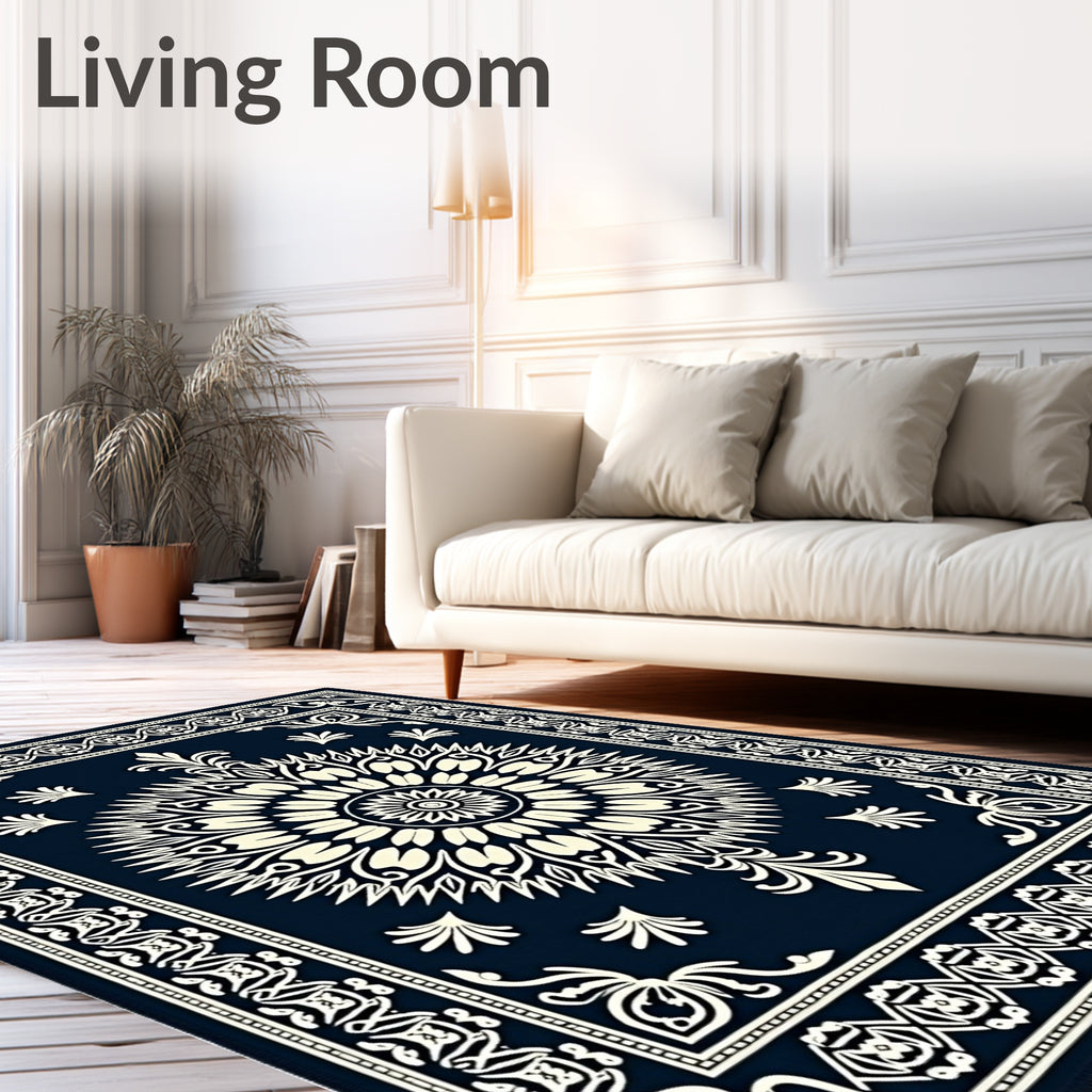 Navy Ivory Radial Mandala Rug