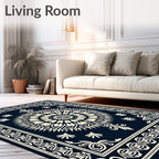 Navy Ivory Radial Mandala Rug