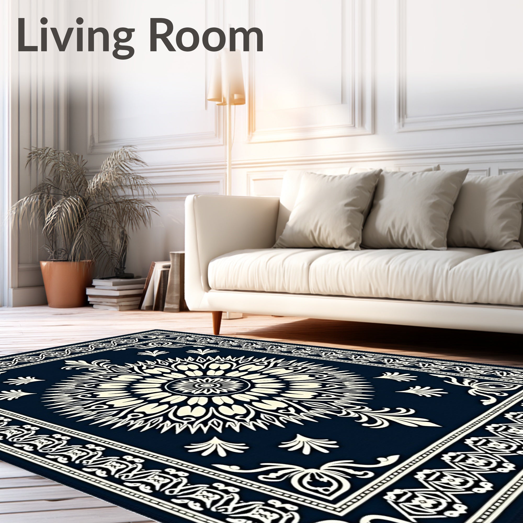 Navy Ivory Radial Mandala Rug
