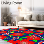 Red Poinsettia Candy Cane Bell Collage Rug