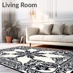 Ornate Black Floral Medallion Border Rug