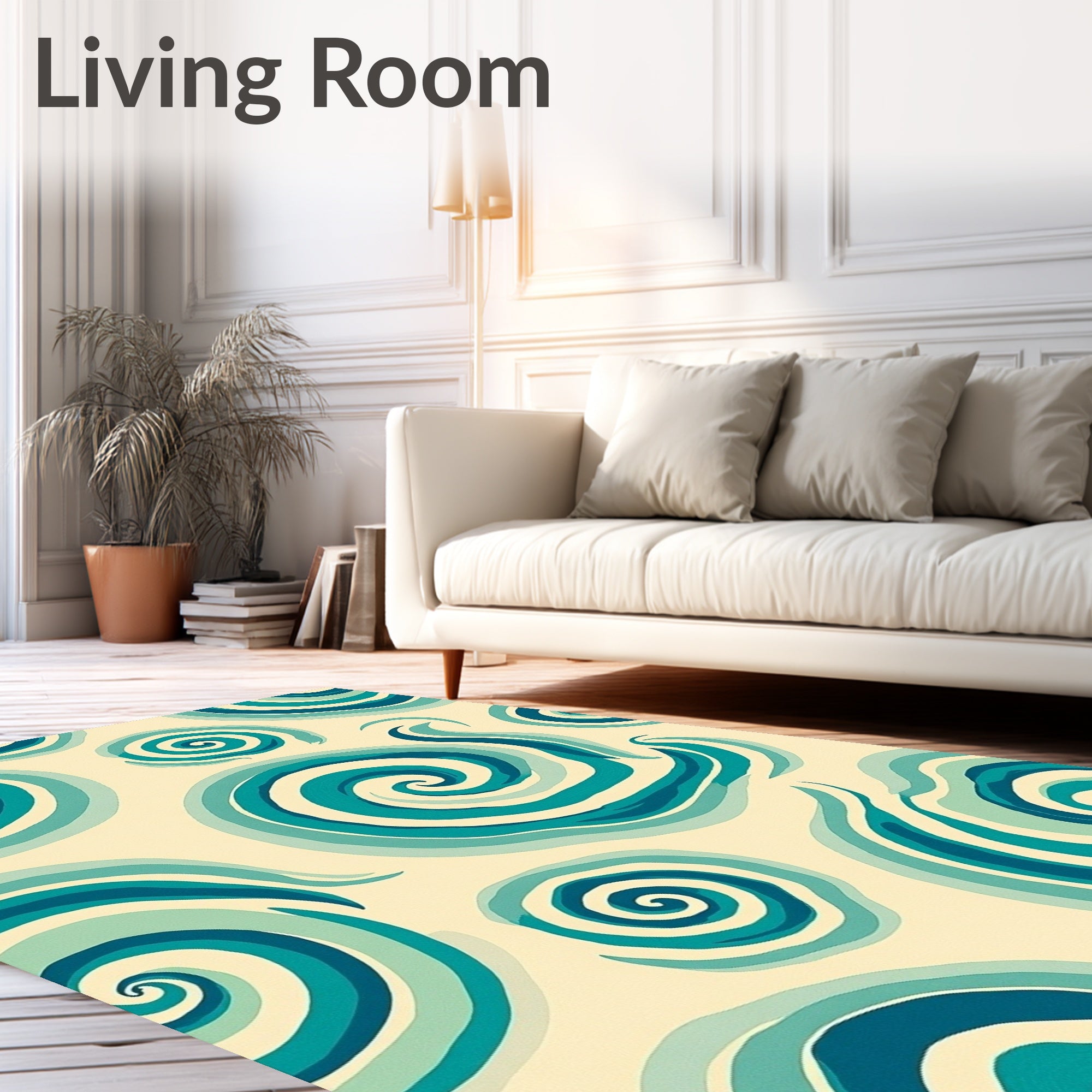 Aqua Swirls Cream Background Rug