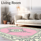 Pink Green Floral Sunburst Frame Rug