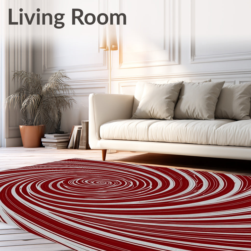 Crimson White Swirl Vortex Rug