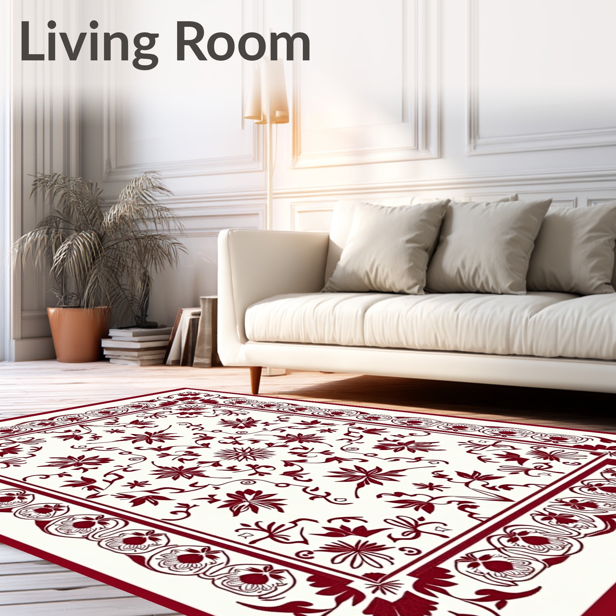 Deep Red Vine Starburst Frame Rug