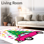 Pink Car Christmas Tree Medley Rug