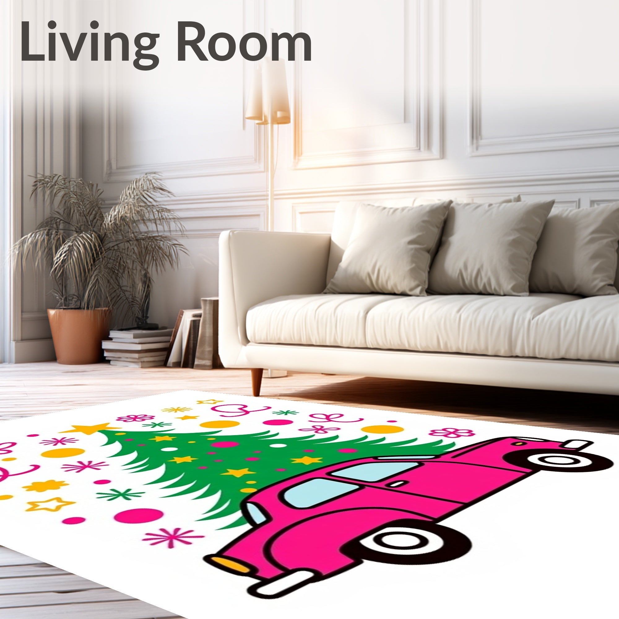 Pink Car Christmas Tree Medley Rug