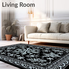 Monochrome Snowflake Medallion Border Rug
