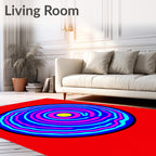 Vibrant Blue Pink Yellow Concentric Waves Rug
