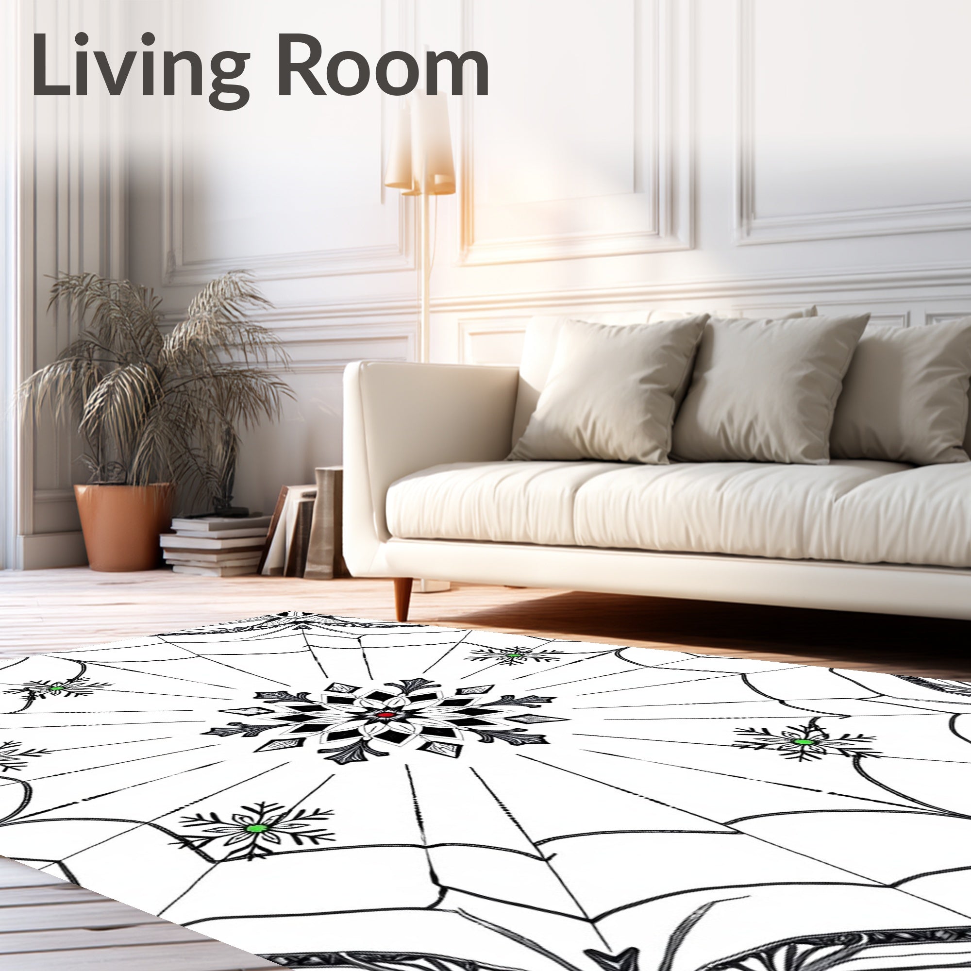 Monochromatic Spiderweb Snowflake Orb Rug