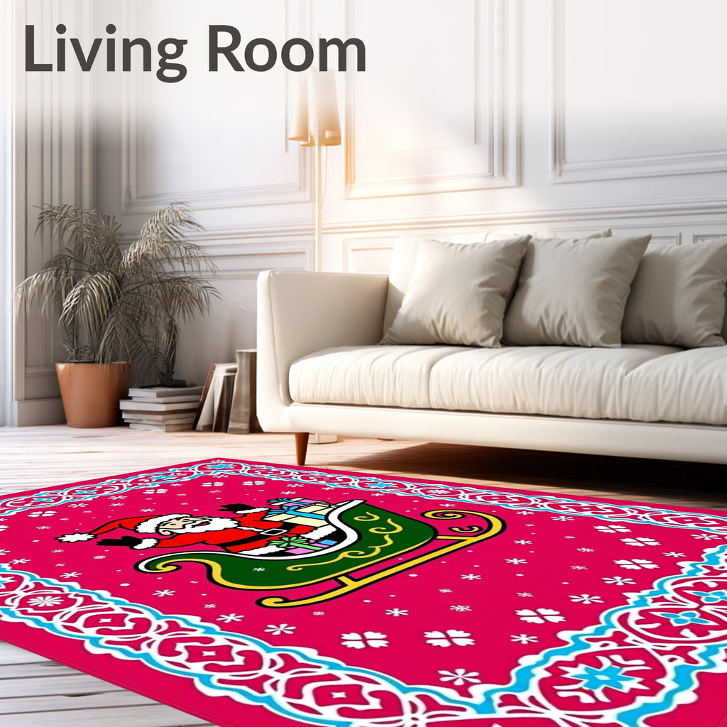 Merry Santa Sleigh Red Ornamental Rug