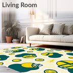 Yellow Football Helmets Green Blobs Rug