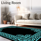 Turquoise Ornate Scrollwork Border Rug