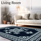 Deep Navy Floral Medallion Border Rug