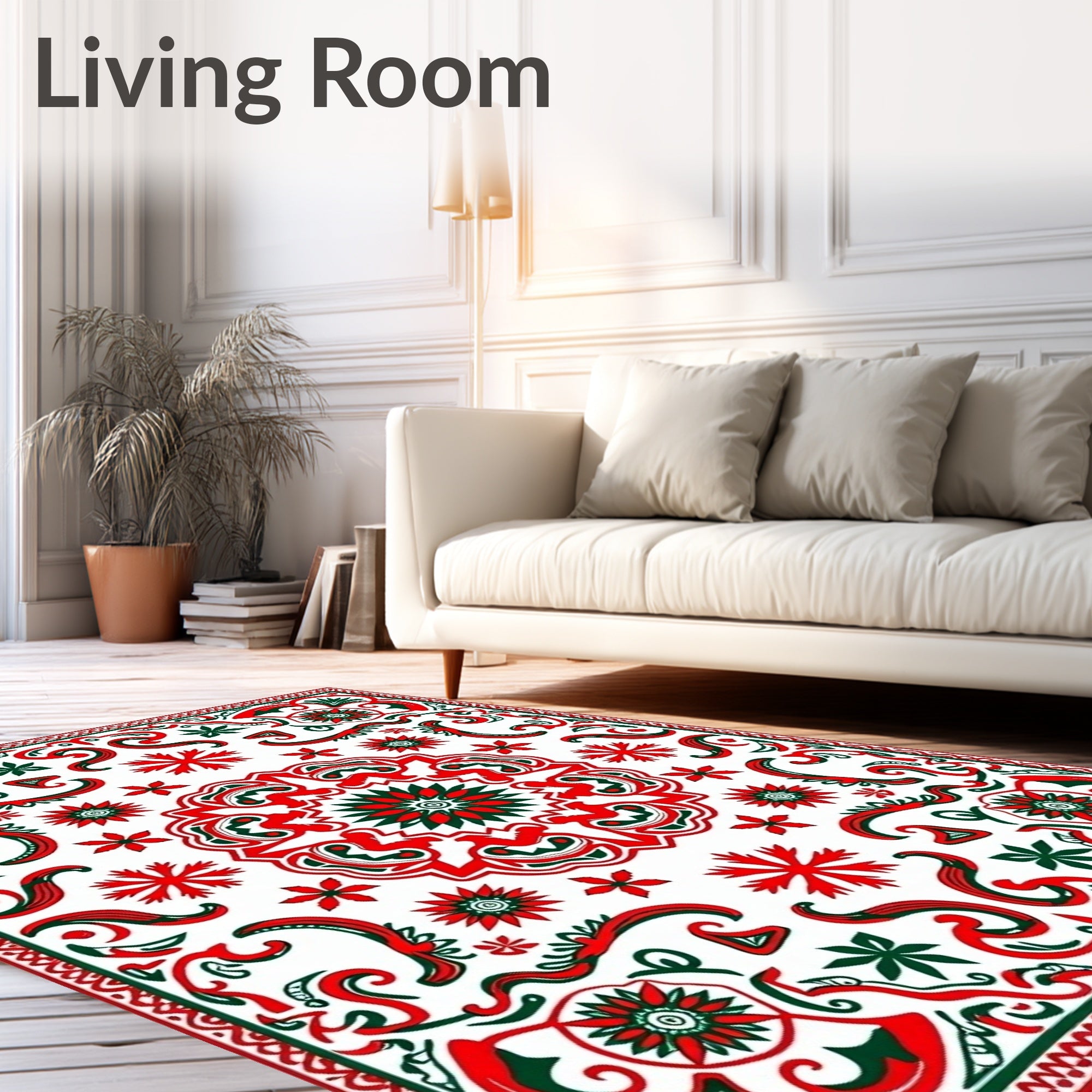 Crimson Green Floral Medallion Rug