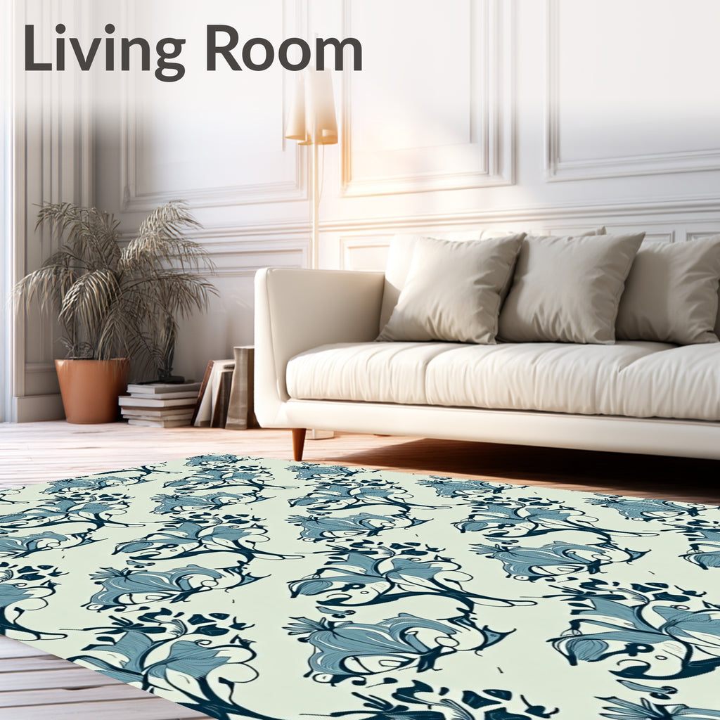 Art Nouveau Blue Floral Scroll Rug