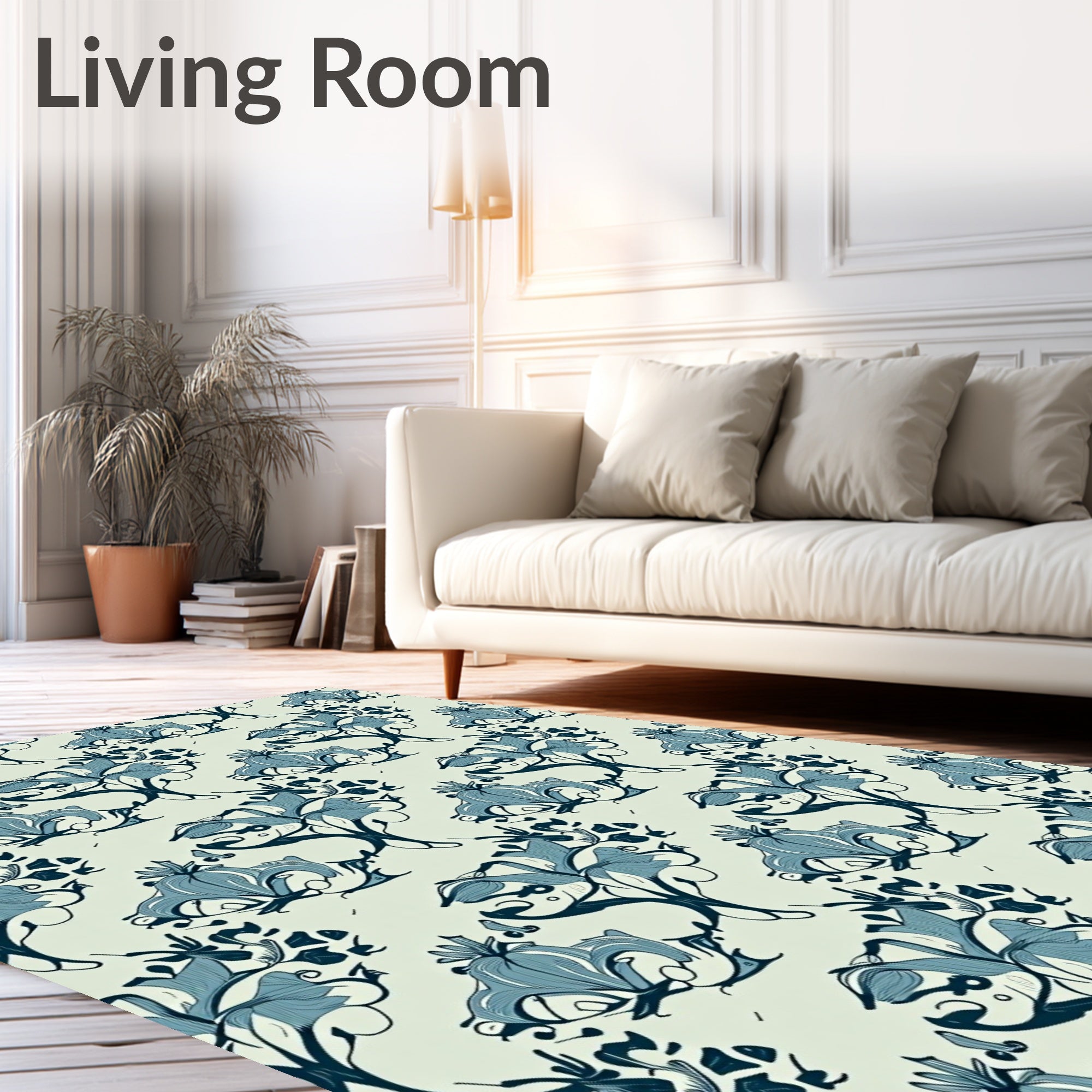 Art Nouveau Blue Floral Scroll Rug