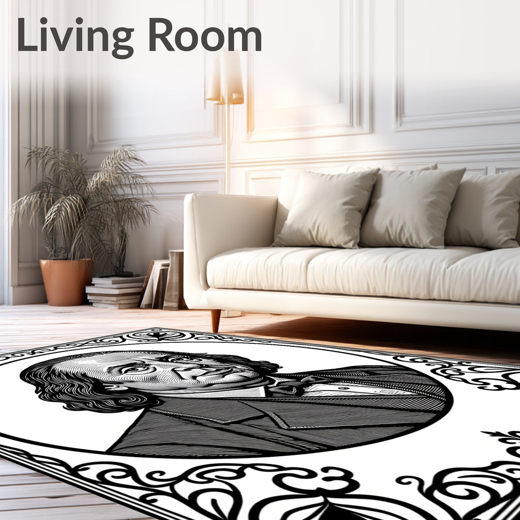 Victorian Black White Portrait Border Rug