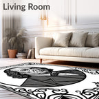 Victorian Black White Portrait Border Rug