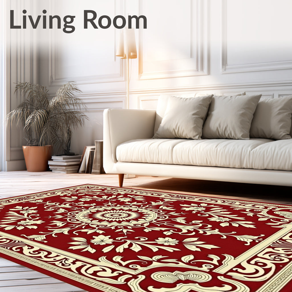 Crimson Floral Medallion Central Border Rug