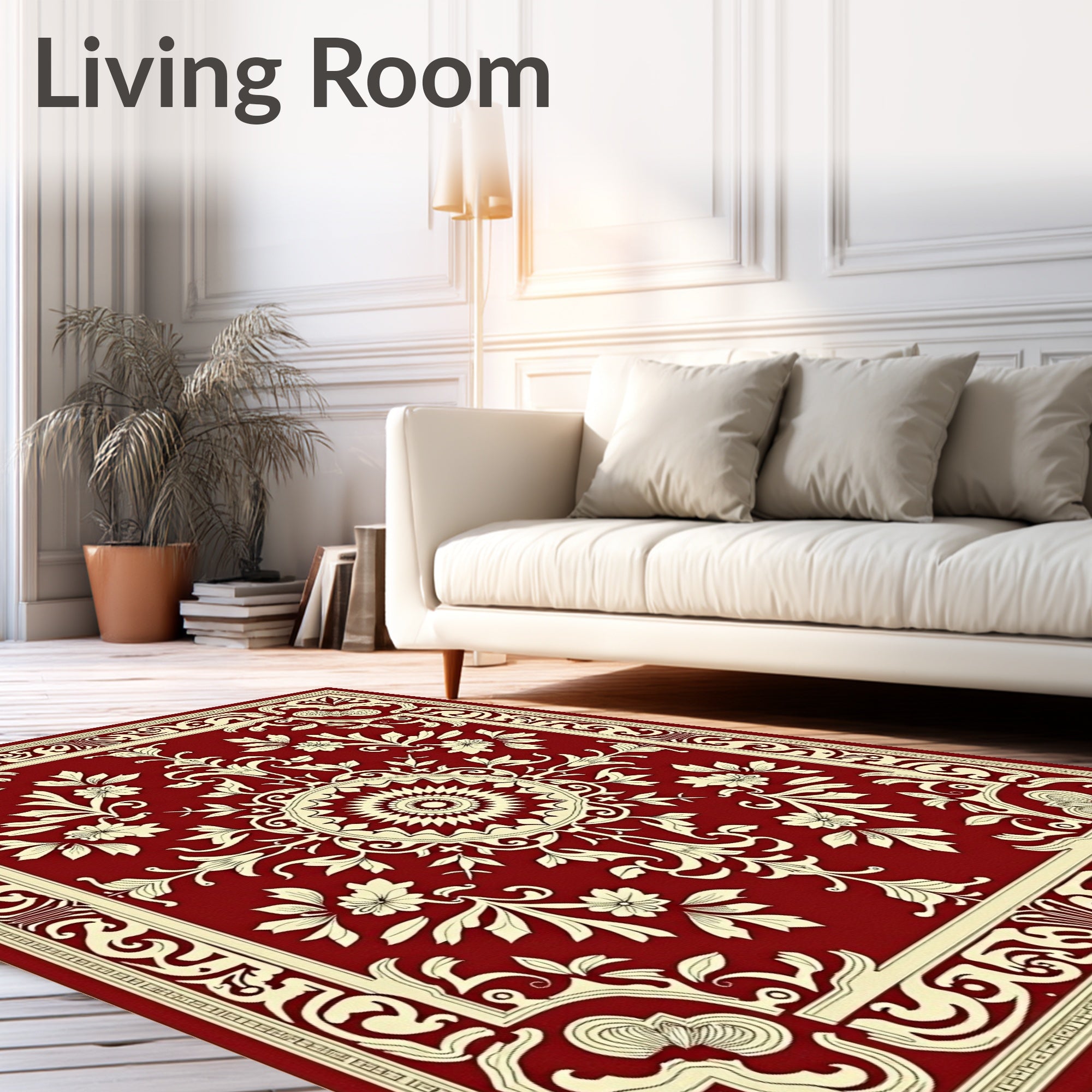 Crimson Floral Medallion Central Border Rug
