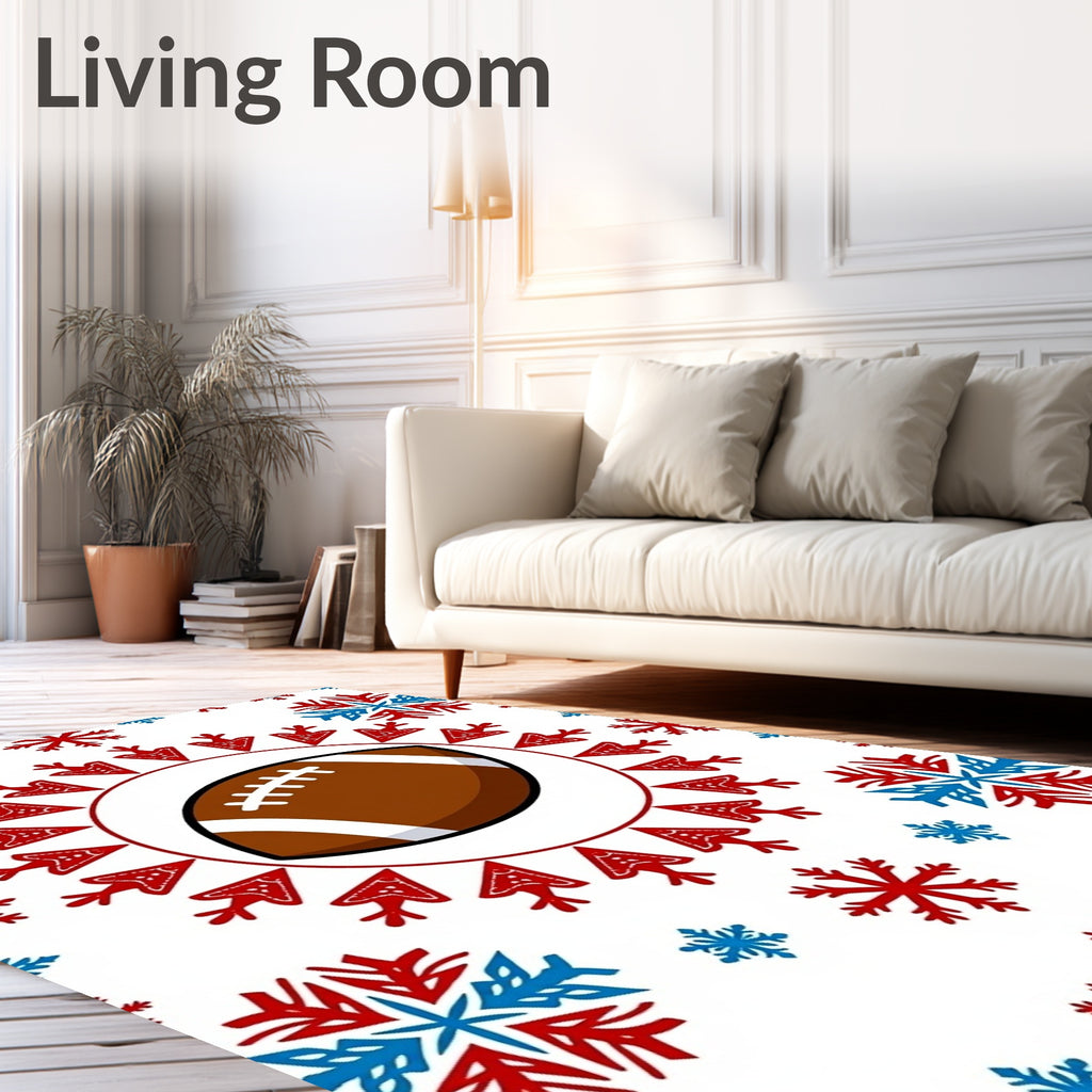 Brown Football Snowflakes Red Blue Rug