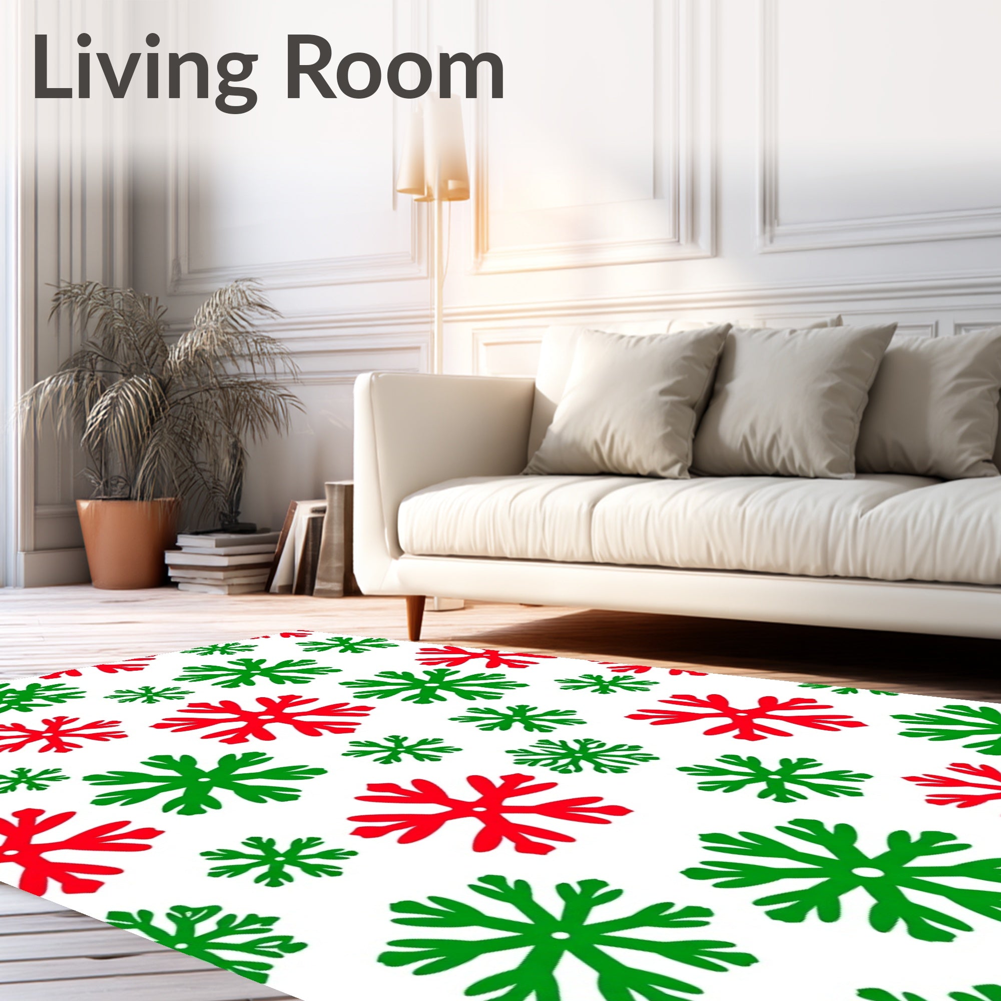 Red Green Snowflakes Scattered Festive Rug