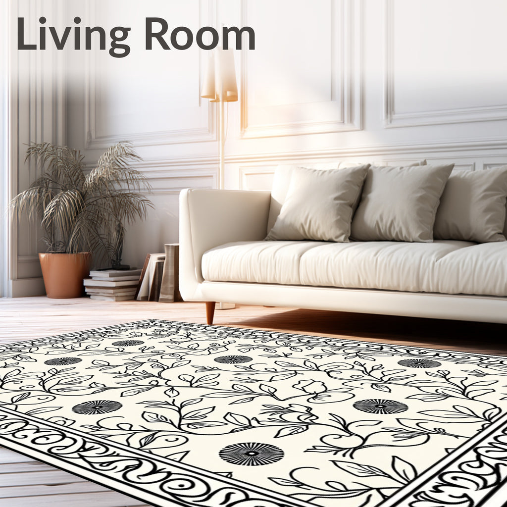 Black Vine Scroll With Celestial Accents Rug